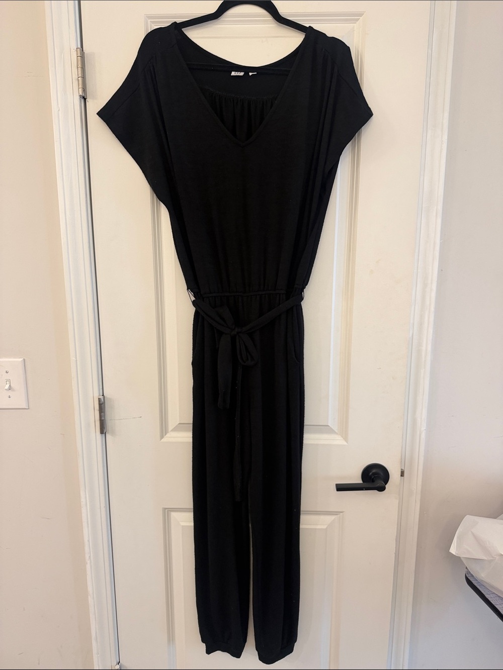 GAP Black V-Neck Jumpsuit with Self Tie Waist